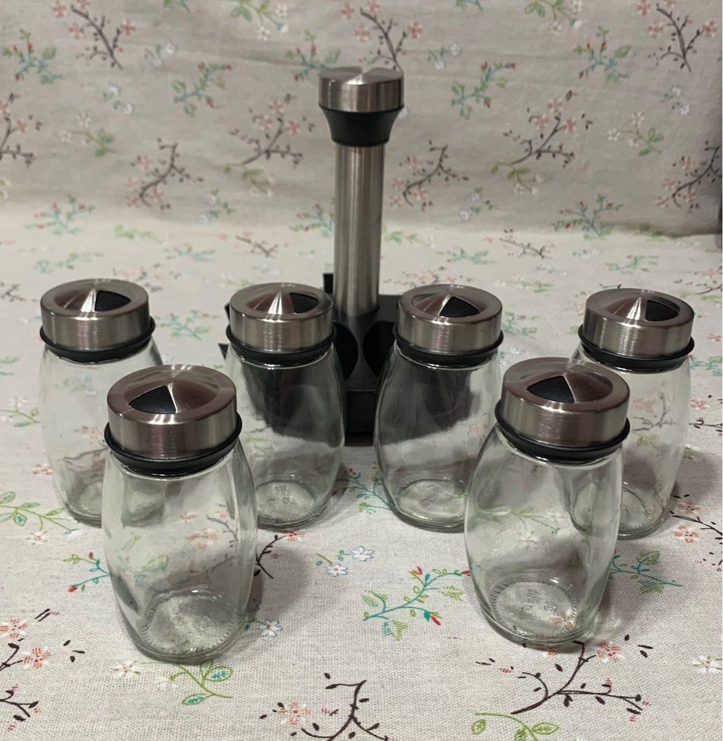 Spices rack set (Category: Food Organization & Storage) located in San Mateo. Submitted by kusinaninanan (Listing ID 1375451495, Image 3). Description: 7pcs Rotating Spice Rack Set Glass Kitchen Condiment Rack With label sticker .