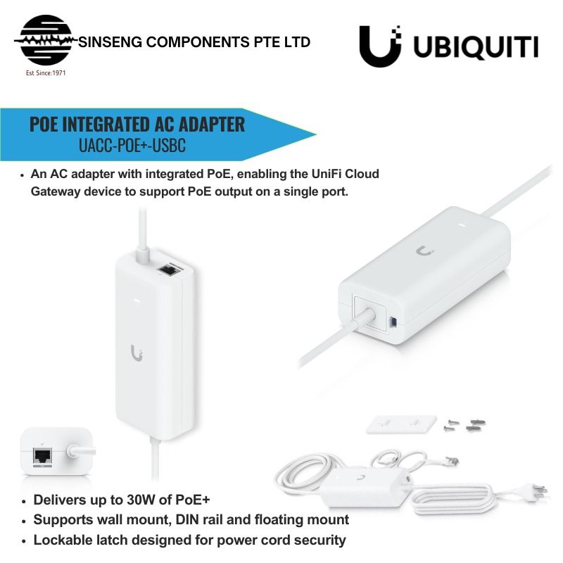 Ubiquiti UniFi UACC-PoE+-USBC | PoE+ Integrated AC Adapter with USB-C Output | 48V PoE+ to USB-C 5V 5A Converter | Gigabit LAN | Surge Protection