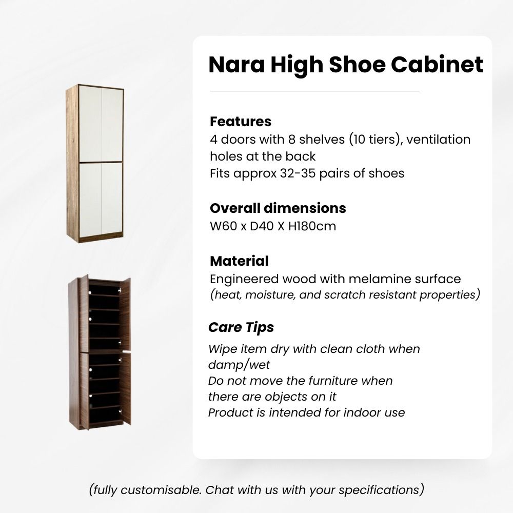VHIVE Nara 60cm 4 Doors 10 Tiers High Shoe Rack Cabinet (Customisable ...