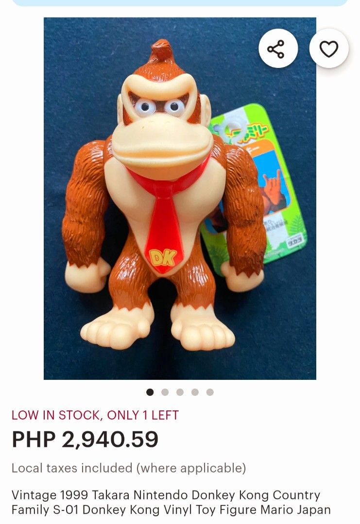 Vintage DONKEY KONG 🍌 (Category: Nintendo) located in Pasay City. Submitted by monjentoysandcollectibles (Listing ID 1375355991, Image 2). Description: Vintage DONKEY KONG 🍌 Nintendo takara series 1 JAPAN ㊗️ very good excellent condition Price: 1,999 only.. (rare hard to find) Location: GH/PASAY/MEGAMALL pickup or shipping or lalamoves MOP: BDO/GCash 1st to pay.. 💵.