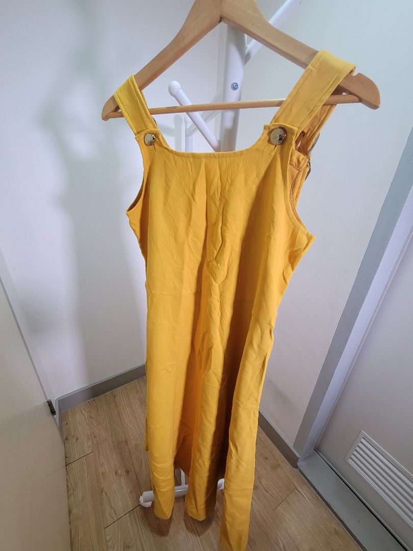 Yellow A-Line Dress (Category: Dresses) located in Las Pinas. Submitted by cabinetchasu (Listing ID 1375387584, Image 3). Description: Please read before messaging 🔻⬇️🔽👇 Details: - Offbrand and hand me down dress in great quality - Makapal ang tela, thick quality - Straps and buttons are in good condition - Floor length if you're 5ft - Fits M body frame - RFS decluttering - Can offer last price to sure buyers, just kindly ask MOP Gcash, BPI, o