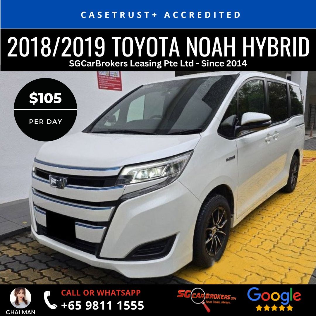 2018/2019 Toyota Noah/Voxy Hybrid 1.8 for Rent- PHV CAR/ GRAB PREMIUM (Category: Car Rental) located in Singapore. Submitted by w.group. (Listing ID 1375552712, Image 1). Description: 💬 Click to Whäts äpp: https://bit.ly/47berXM 💬 Click to Whäts äpp: https://bit.ly/48AuBeR Vehicle Model: Toyota Noah/Voxy Hybrid (2018/2019) Price per day: $105 nett no gst no extras Min. Lease Period: 6 Months. Deposit: $1000 only Do contact our friendly leasing 