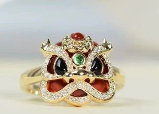 New Year Lion Dance Ring for Women, Unique Chinese Style Court Fashion Design, Minority Original Chinese Retro Open Index Ring63004053392897114