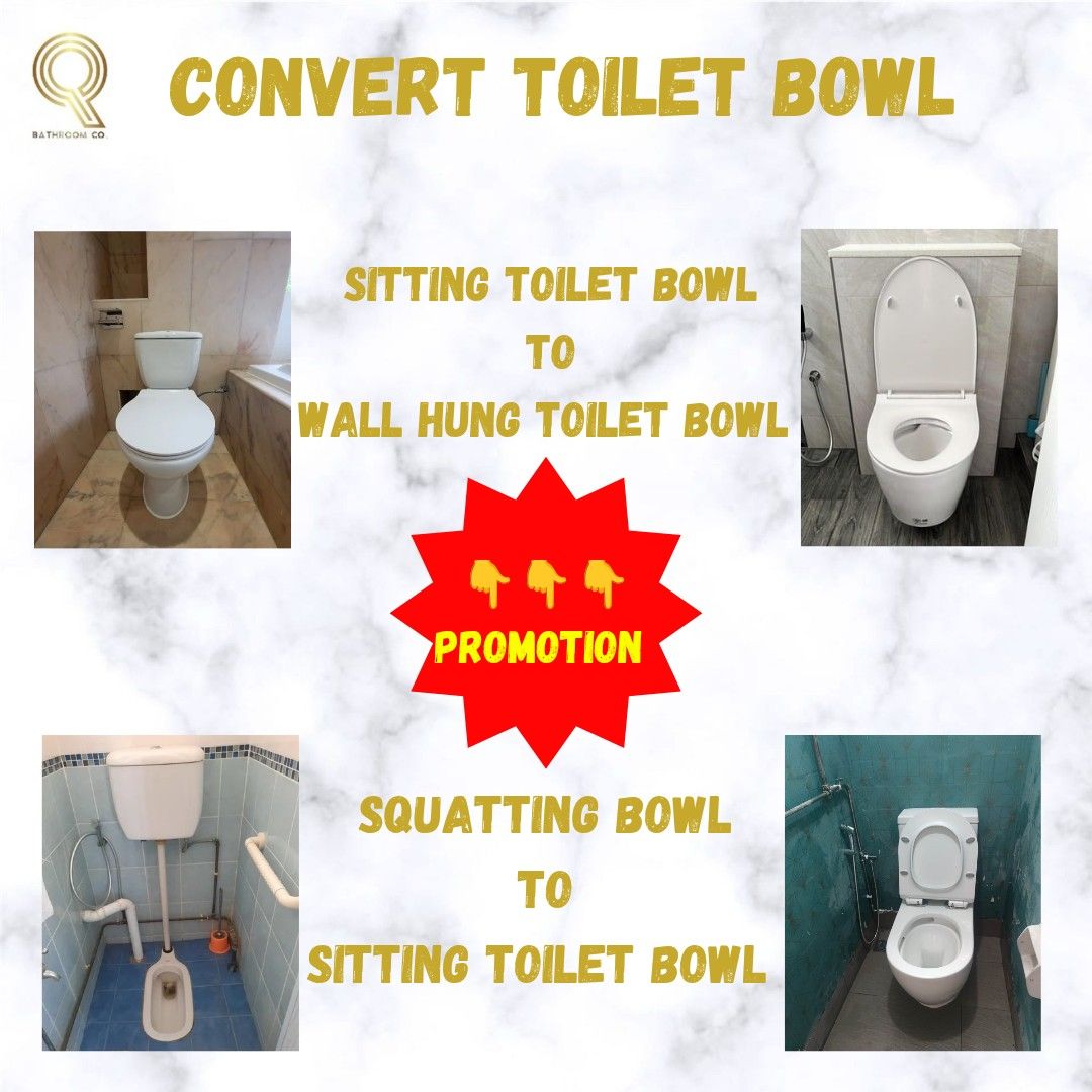🔥 PROMOTION 🔥 Squatting or Sitting Toilet Bowl convert to Wall Hung or ...