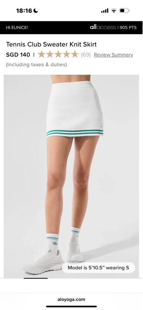 Alo Tennis Club Sweater Knit Skirt (Category: Activewear) located in Singapore. Submitted by chicboho (Listing ID 1375566558, Image 1). Description: Brand new with tag. Super cute and comfy .