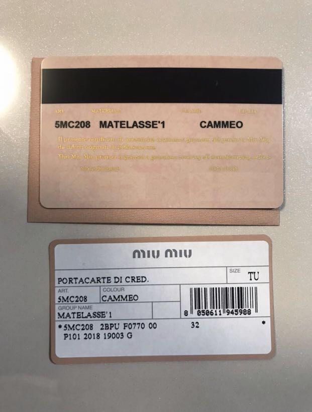 Authentic Miu Miu Card Holder Nude (Category: Luxury Bags & Wallets) located in Quezon City. Submitted by breakmyfashion (Listing ID 1375577678, Image 3). Description: Comes with box, paperbag and dust bag. .