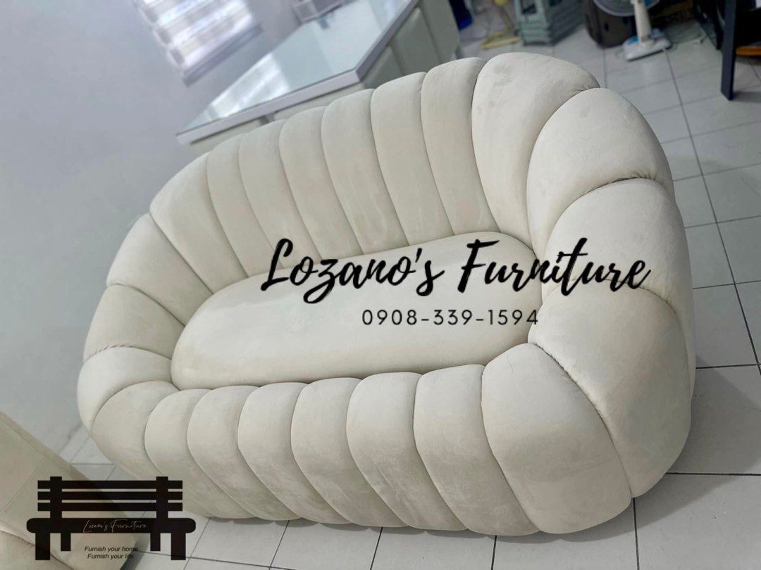 Cloud Sofa (Upholstered/Tufted/Padded) | Premium Materials 💯 (Category: Sofas) located in Malabon City. Submitted by lozanosfurniture (Listing ID 1375553464, Image 2). Description: - Starts at ₱33,800 (for 3 seaters) - Made to Order - 100% Uratex Foam for upholstery - Wooden Framing— Mahogany and Gmellina Wood (well-treated with anti-pest solution) with 3/4 local marine plywood - Choice of fabric or leather for cover (wide color selction, ask fo