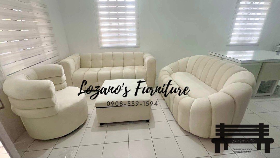 Cloud Sofa (Upholstered/Tufted/Padded) | Premium Materials 💯 (Category: Sofas) located in Malabon City. Submitted by lozanosfurniture (Listing ID 1375553464, Image 3). Description: - Starts at ₱33,800 (for 3 seaters) - Made to Order - 100% Uratex Foam for upholstery - Wooden Framing— Mahogany and Gmellina Wood (well-treated with anti-pest solution) with 3/4 local marine plywood - Choice of fabric or leather for cover (wide color selction, ask fo