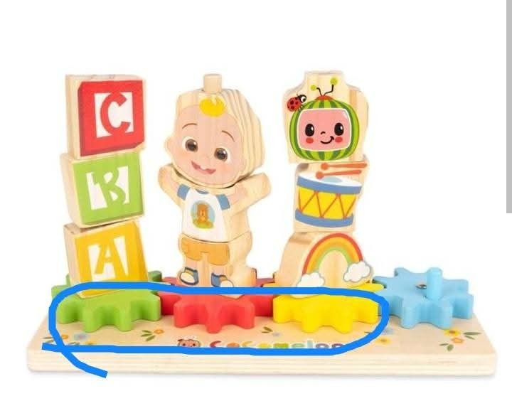 Cocomelon Wooden toy set (Category: Educational & Learning Toys) located in Quezon City. Submitted by bees.kitty (Listing ID 1375612880, Image 3). Description: Cocomelon Wooden toy set P200 - preloved - missing ung 3 na nasa ibaba (pls see last photo, ung nakabilog) - sold as is.