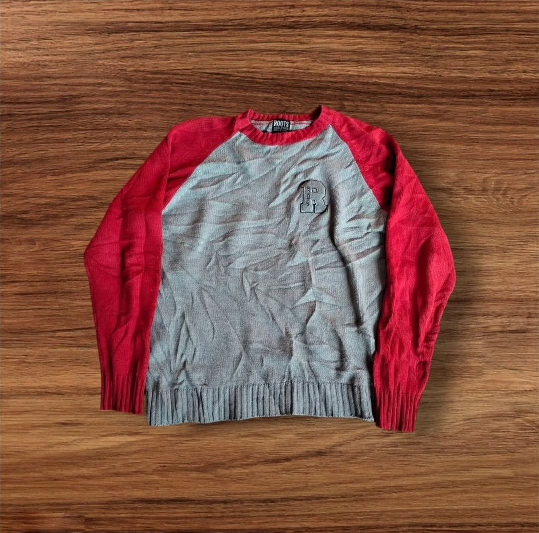 Crewneck Rajut Roots Abu, Fesyen Pria, Pakaian Atasan di Carousell