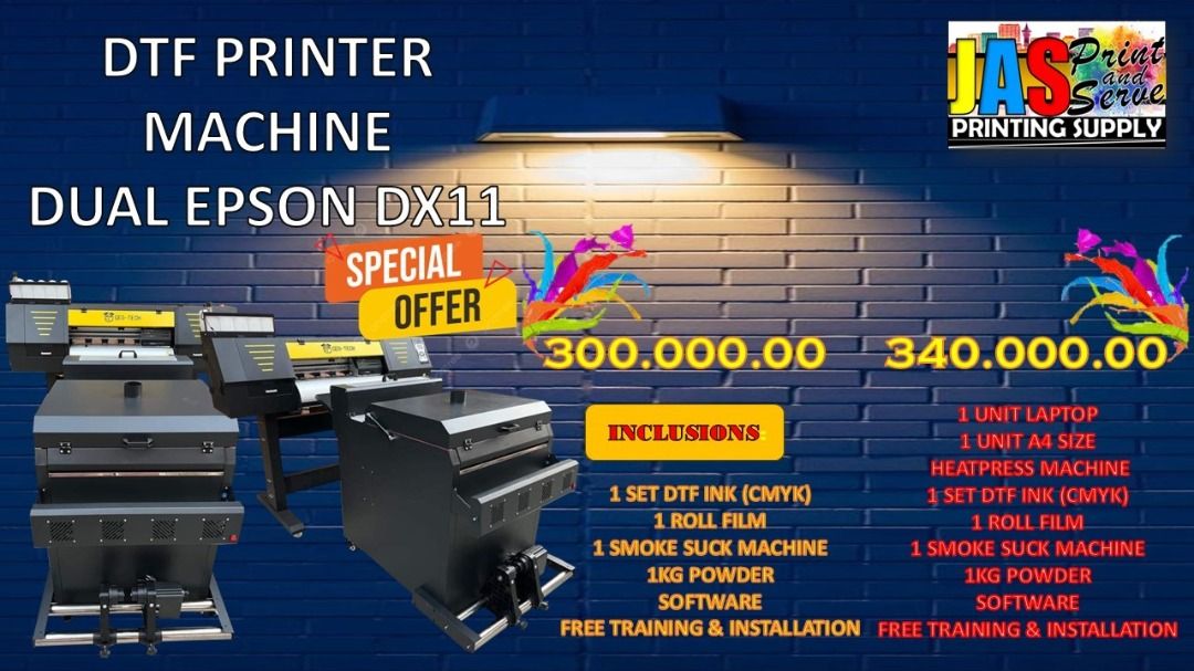 DIRECT TO FILM MACHINE COMPLETE PACKAGE FREE SOFTWARE AND TRAINING (Category: Printers, Scanners & Copiers) located in Manila. Submitted by melvinflor41363 (Listing ID 1375536526, Image 1). Description: LARGE FORMAT PRINTER MACHINE Price Starts @ Php169,000 Supplier of Brand New DX11, Dual Head DX11 & i3200 Tarpaulin Sublimation Printer Machine 6ft and 10ft, Brand New Laser Cutter and Brand New Cutter Plotter, Brand New Heat Press and other kind 