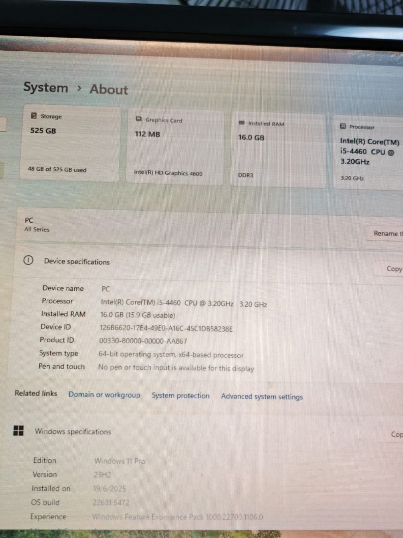 Gamming desktop (Category: Desktops) located in Singapore. Submitted by louis1034 (Listing ID 1375522898, Image 2). Description: CPU; I5-4460 RAM; 16GB 64GB SSD+500GB HDD Windows 11 pro offic 2024 Cooler Master case and cooling fan don't have graphics card, after installing a graphics card, you can play most games. Give away monitors, Mouse, and keyboards.
