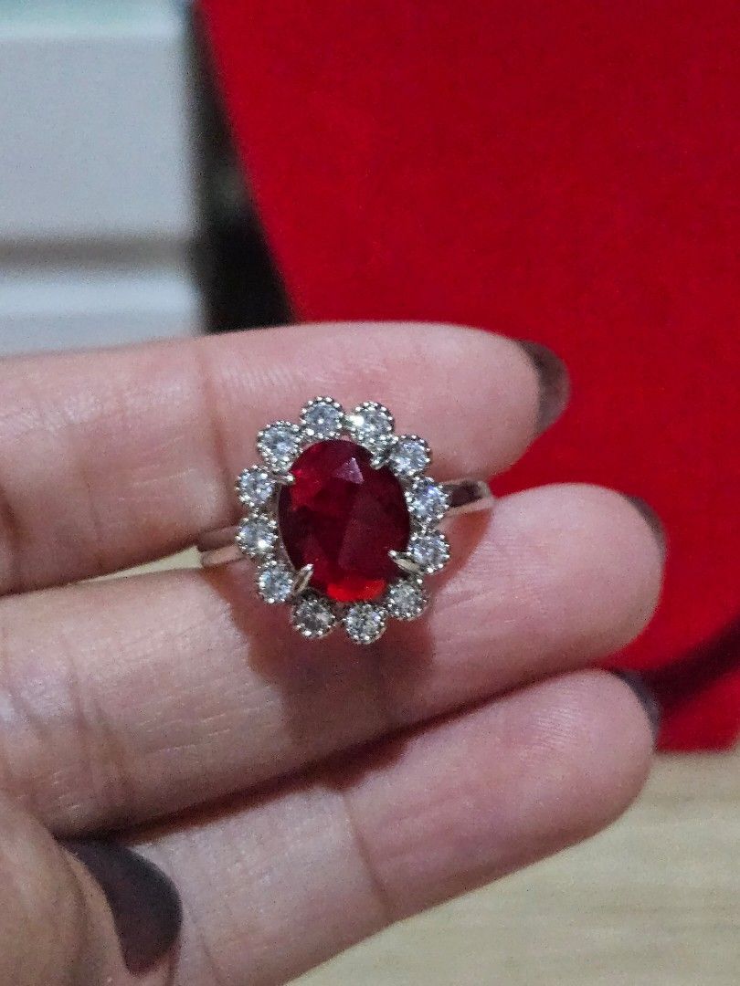 Ruby Stone Flower Ring (Category: Rings) located in Cainta. Submitted by Kahi0410 (Listing ID 1375576082, Image 2). Description: Natural Stone Faceted 8x6mm Elegant style with zirconian side stone Platinum plated settings Ring Adjustable Hypoallergenic Safe for acidic, sensitive skin.
