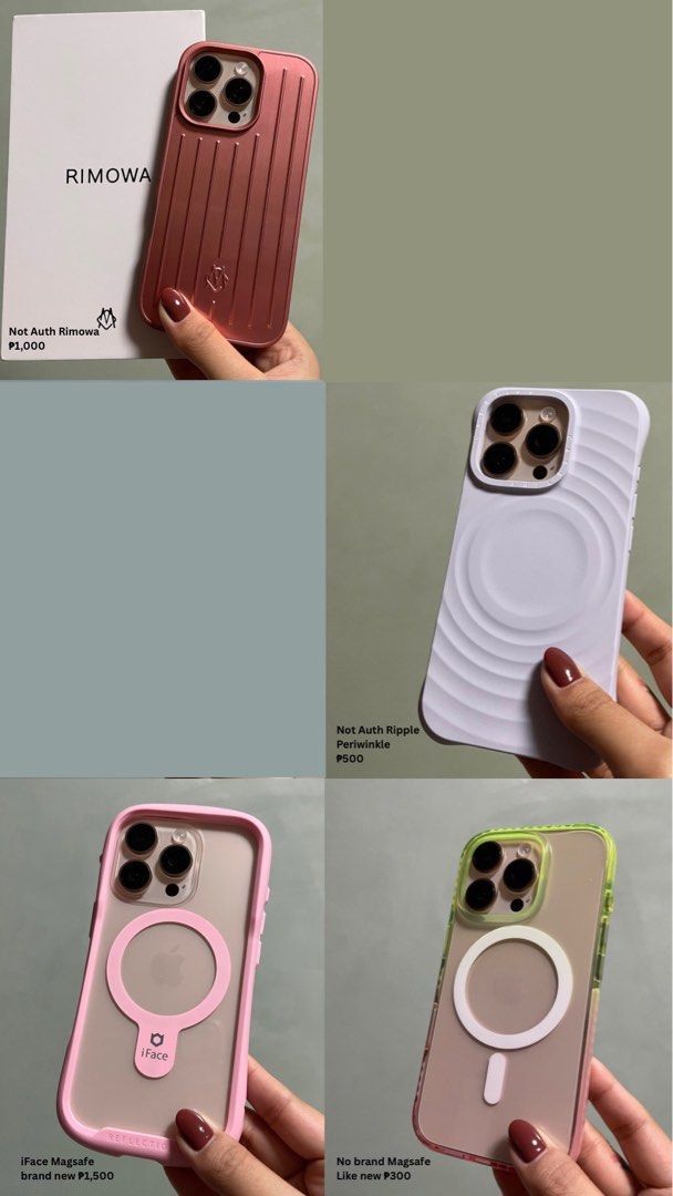 iPhone 16 PRO Rimowa Casetify iFace Magsafe Case (Category: Cases & Sleeves) located in San Juan City. Submitted by casesbywildlavender (Listing ID 1375645501, Image 1). Description: Prices posted on the photo 😊 Same day delivery Lalamove.