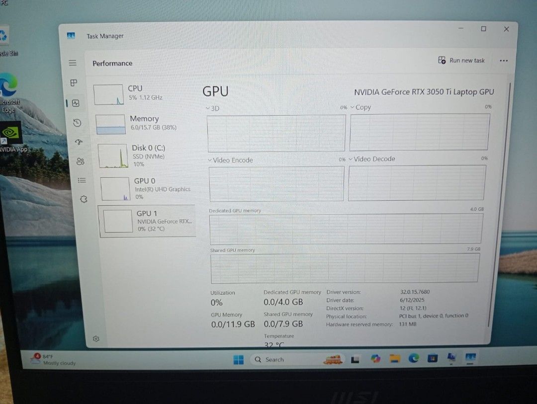 MSI Gaming Core i7_12th Gen, 4gb Nvidia GPU, 16gb ram and 512gb NVMe SSD, Super fast Laptop (Category: Laptops & Notebooks) located in Singapore. Submitted by fojlahosan2024. (Listing ID 1375601417, Image 2). Description: 🥰 MSI Gaming ❤️ Intel(R) Core i7-12650H, 2700Mhz ❤️ Nvidia GeForce RTX 3050 Ti Laptop GPU ❤️ Dedicated GPU Memory 4.0GB ❤️RAM :- 16 gb ✅ 💙 Windows 11pro ❤️SSD :-512 gb✅ 💙 Model: Katana GF66 12UDK ♥️ Batery excellent ✅ ♥️Windo