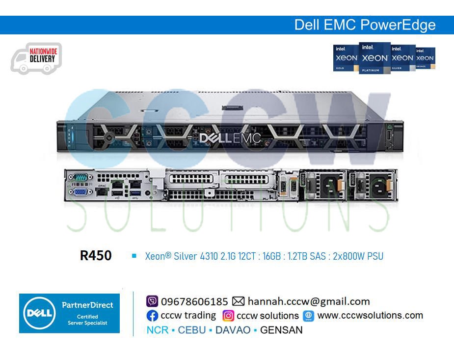 Server - PowerEdge R450 Silver 4310 Processor: Intel Xeon Silver 4310 2 ...