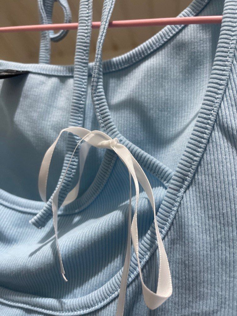Shein Baby Blue Crop Top (Category: Blouses) located in Bocaue. Submitted by julianacelinee (Listing ID 1375554645, Image 3). Description: never used 2XL PLUS SIZE with ribbon.