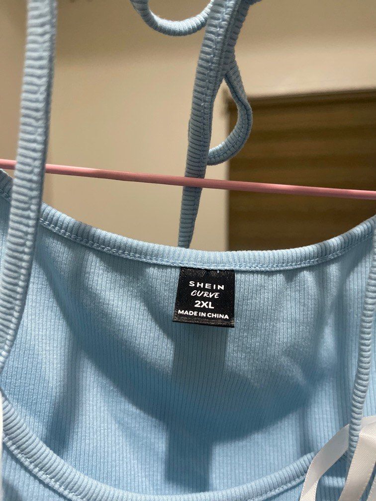 Shein Baby Blue Crop Top (Category: Blouses) located in Bocaue. Submitted by julianacelinee (Listing ID 1375554645, Image 2). Description: never used 2XL PLUS SIZE with ribbon.