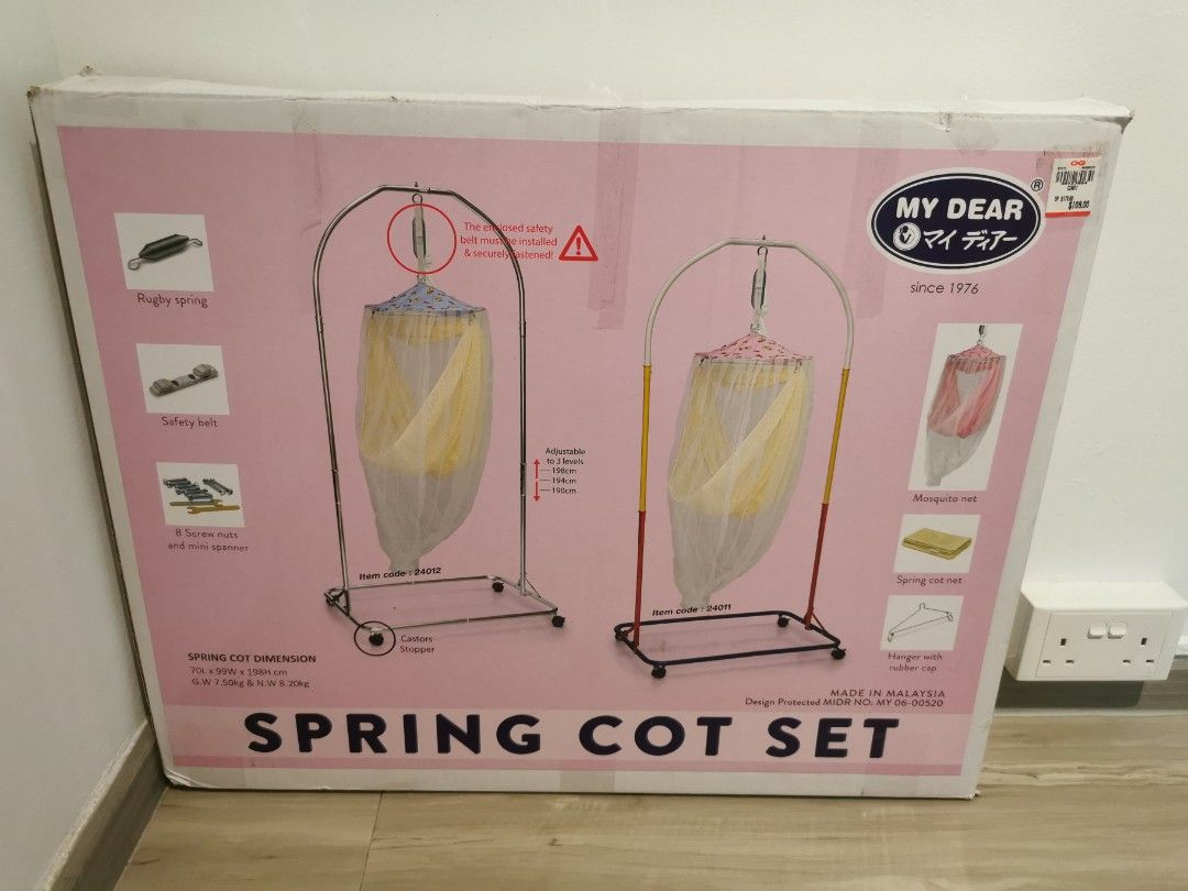 Spring cot (Category: Cots & Cribs) located in Singapore. Submitted by symservices (Listing ID 1375462822, Image 1). Description: Baby prefer to sleep in cot than spring cot. Only use twice..