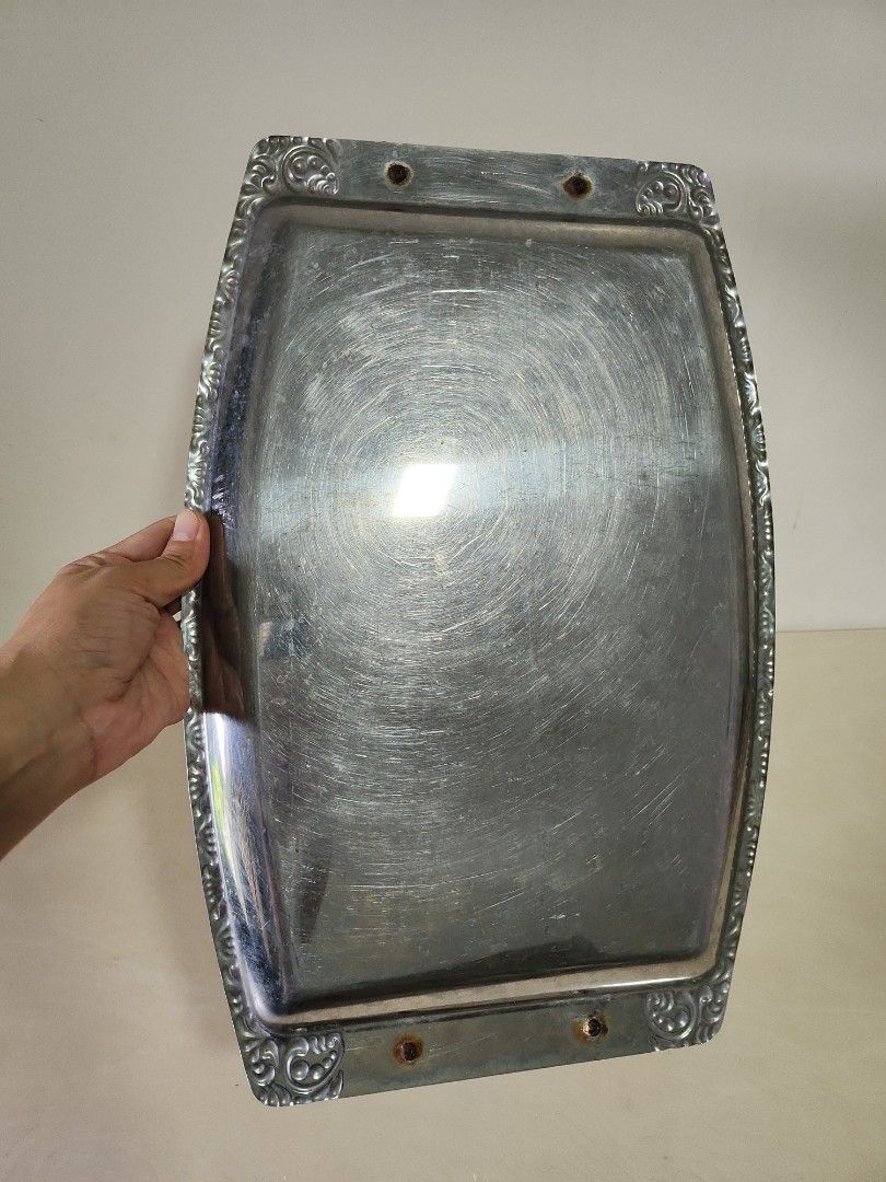 Mid century style stainless serving tray (Category: Other Kitchenware & Tableware) located in Quezon City. Submitted by prelovedisle.ph (Listing ID 1375472731, Image 3). Description: Preloved stainless serving tray. Wysiwyg. #stainlessservingtray #servingtray #tray #vintagetray #midcenturytray #midcentury.