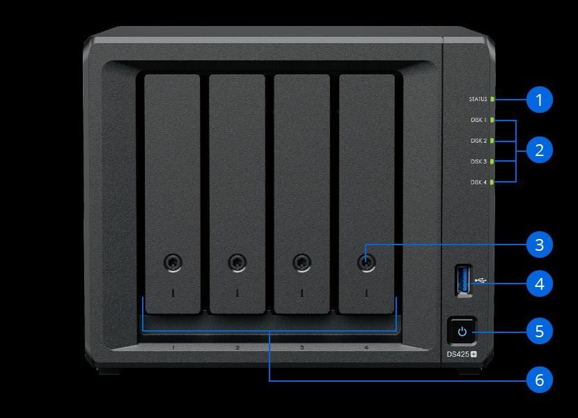 Synology DiskStation® DS425+ (Category: Computer Parts) located in Quezon City. Submitted by ann_xbs (Listing ID 1375512774, Image 2). Description: 4-bay Plus series model with Intel Celeron J4125 quad-core processor, 2 GB DDR4 non-ECC SODIMM by default and upgradeable to 6 GB,Built-in two M.2 NVMe slots and 1 x 2.5GbE and 1 x 1GbE RJ-45 LAN port Comprehensive data backup, protection, and recovery solutions Back up PCs, smartphones, cloud apps, a
