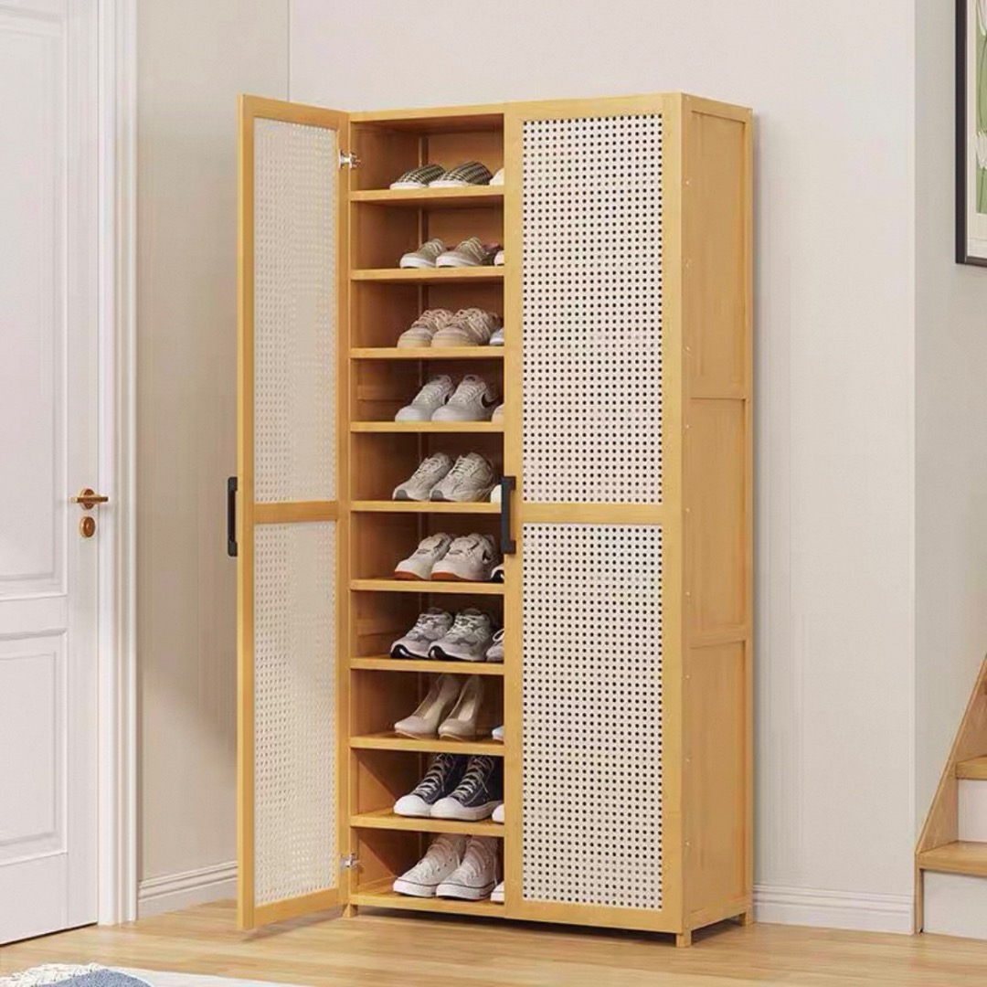 Tall Rattan Door Shoe Cabinet | Wooden Shoe Rack With Doors | 2-Door ...