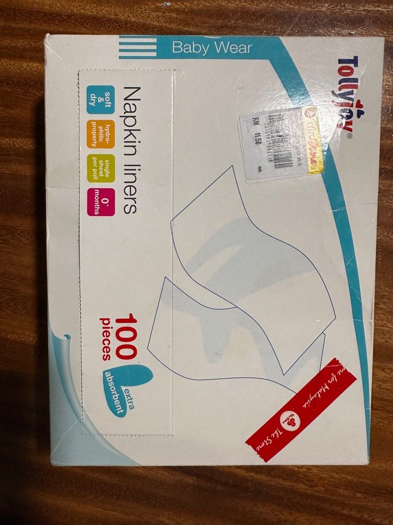 TollyJoy Baby Wear Napkin Liners 100pcs (Category: Diapers & Baby Wipes) located in Singapore. Submitted by zihuiglenn (Listing ID 1375507860, Image 1). Description: Just for mummy who really needed. TollyJoy Baby Wear Napkin Liners. 100 pieces. Extra absorbent. Soft & breathable. Size: 30cm x 22cm. Perfect for keeping baby's bottom dry and comfortable. Convenient and easy to use..