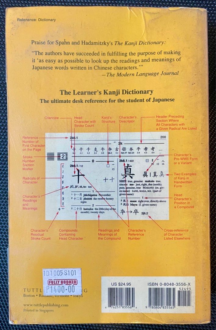 [TUTTLE] THE LEARNER'S KANJI DICTIONARY [PAPERBACK (WITH PLASTIC COVER)] (Category: Textbooks) located in Santa Rosa. Submitted by kookybooky (Listing ID 1375525539, Image 2). Description: ‼️ PLASTIC COVER IS TORN BUT BOOK ITSELF IS NOT‼️ ‼️BOOK IS FULLY INTACT BUT HAS TYPICAL SIGNS OF AGE AND USE‼️ PRICE IS EXCLUSIVE OF ADDITIONAL PACKAGING & TRANSPORT FEES.