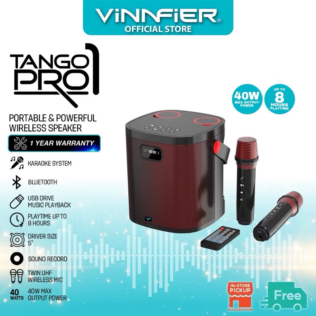 VINNFIER Tango Pro 1 Bluetooth Portable Speaker with 2 Wireless ...