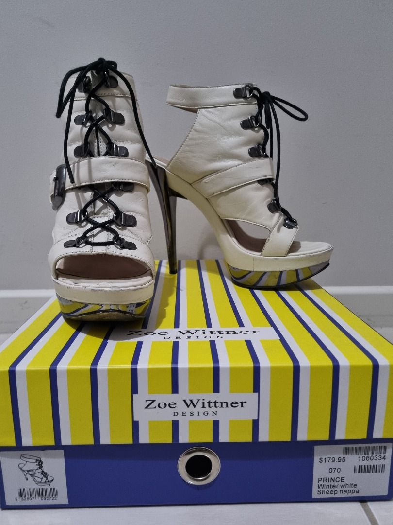 Wittner White leather platform heels (Category: Women's Shoes) located in Keysborough. Submitted by gloriaw9333 (Listing ID 1375580800, Image 2). Description: Size 37 white leather Wittner open toes platform with chrome coloured heels. I loved them so much, they were well taken care of and super comfy!! Very well made by Wittner still in original shoe box. You can't get this style anymore. It looks high but it's not (measurements of heels and pla