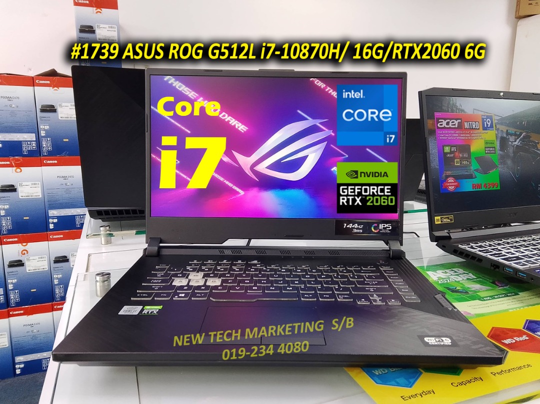 #1739 USED ASUS ROG G512L Gaming Performance Laptop i7-10870H 16GB ...