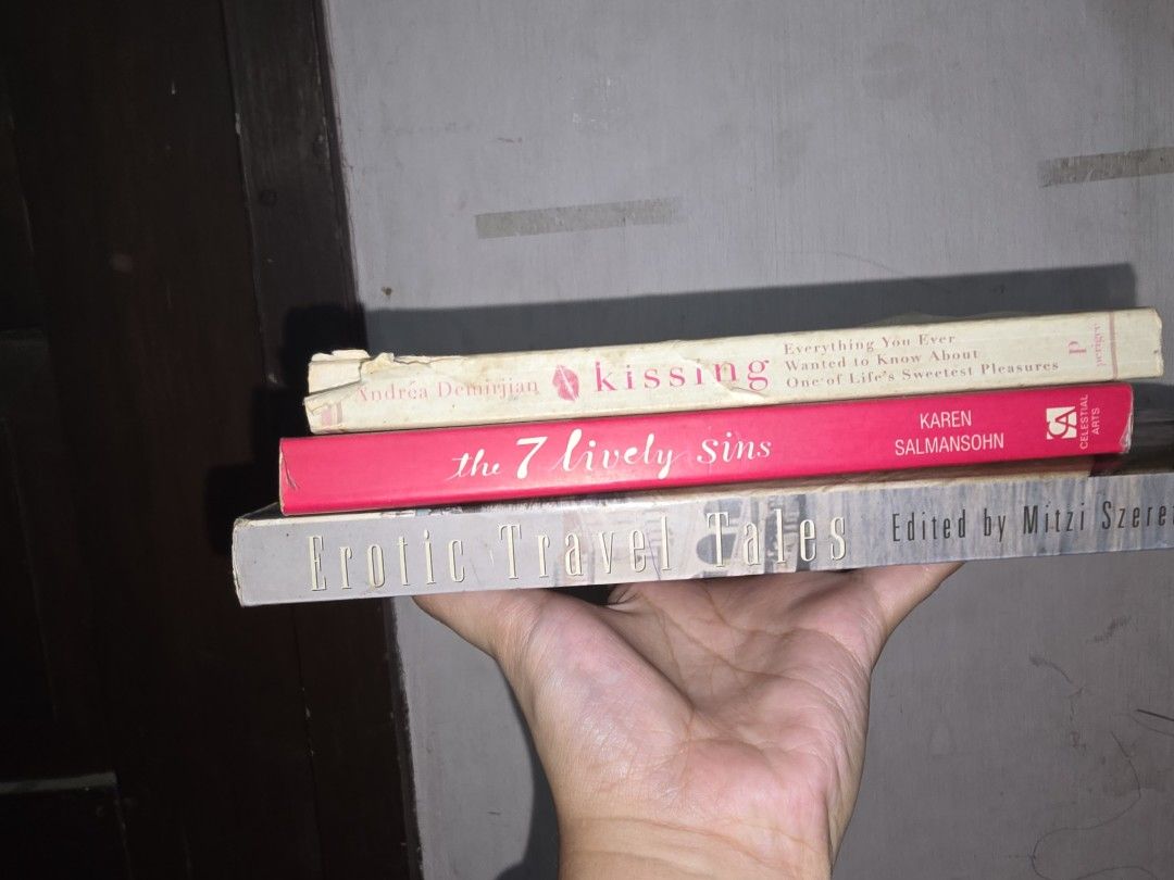 3 BOOKS bundle for 250 only - Erotic book and Self-help (Category: Storybooks) located in Quezon City. Submitted by zmmpreloved (Listing ID 1375672722, Image 1). Description: Kissing 7 Lively Sins Erotic Travel Tales.
