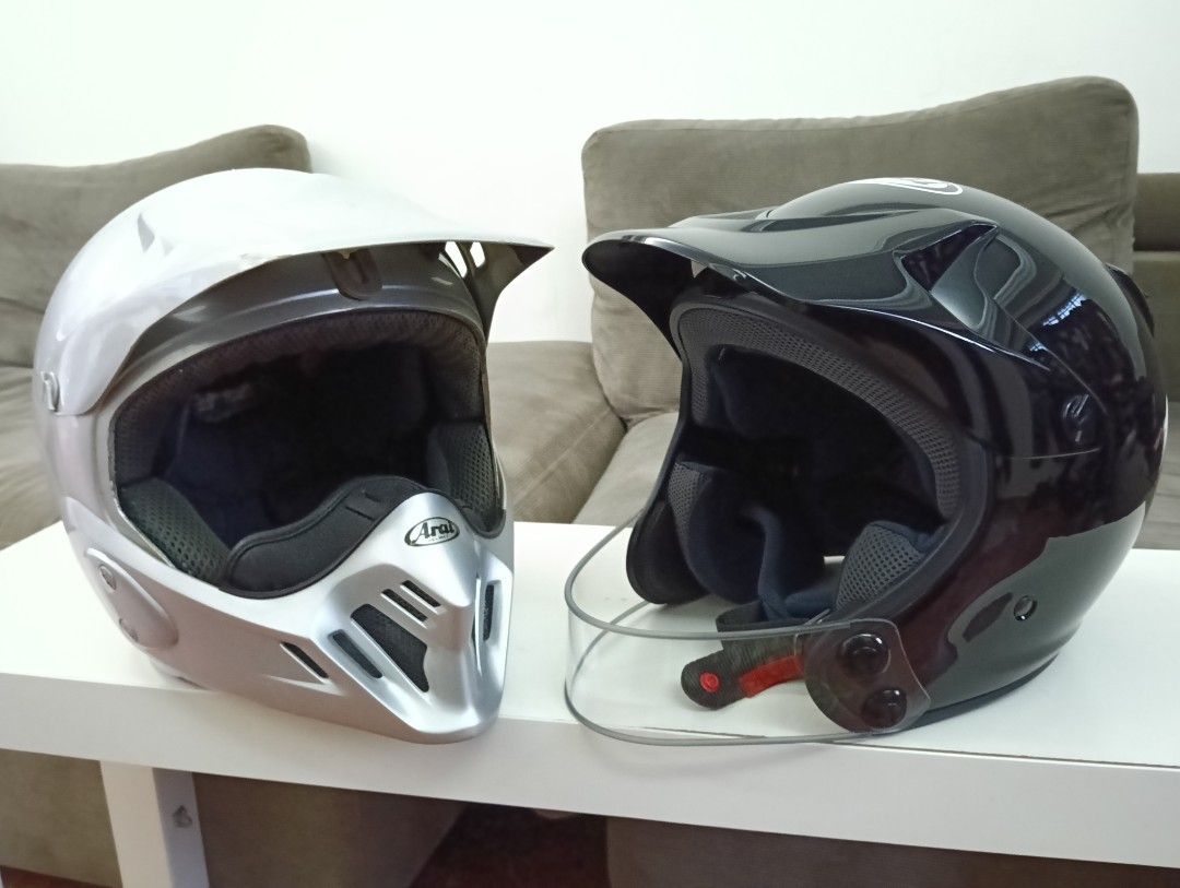 Arai Hyper T Pro and MX3 (Category: Motorcycle Apparel) located in Singapore. Submitted by sleehw_toh (Listing ID 1375773621, Image 1). Description: For sale both Arai at one go! Arai Hyper T pro (black) Size M 57-58cm Condition 10/10 Price $444 Arai MX3 Silver Size M 57-58cm Condition 8/10 Price $333 Take BOTH $750. Both no box no helmet bags. Selling as is condition. Self collect only. I do not entertain 1001 questions and no negotiating until 