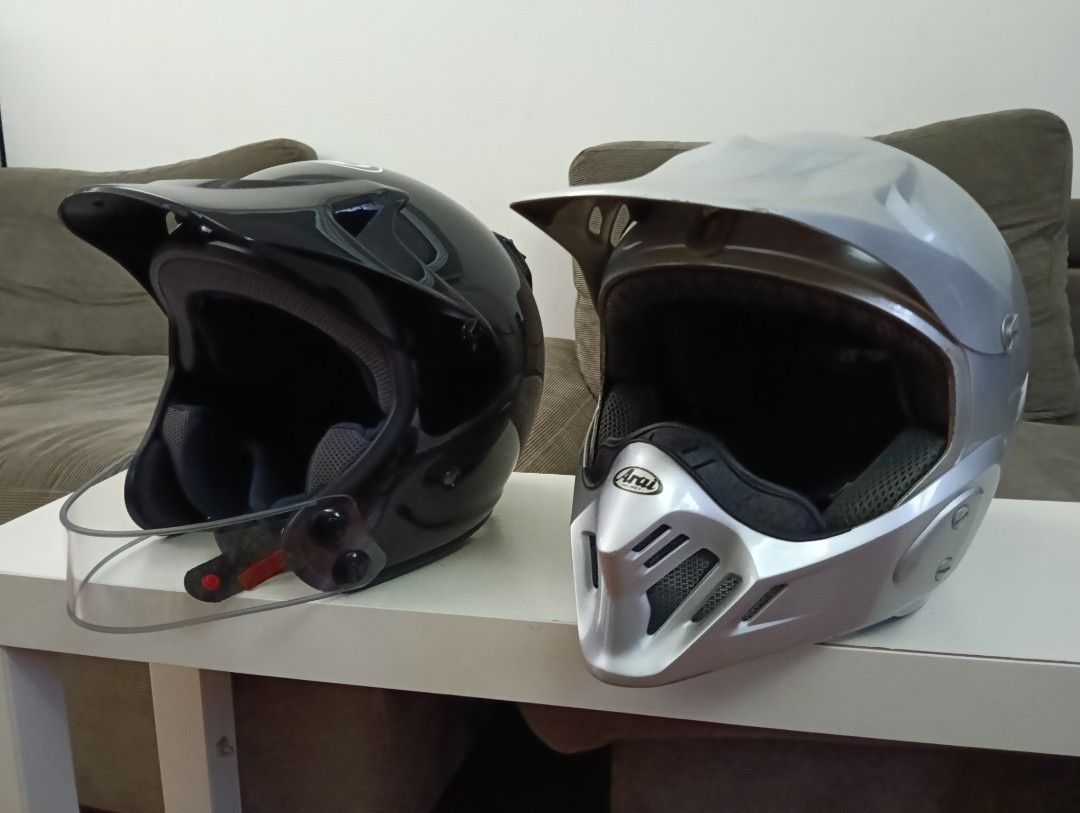 Arai Hyper T Pro and MX3 (Category: Motorcycle Apparel) located in Singapore. Submitted by sleehw_toh (Listing ID 1375773621, Image 2). Description: For sale both Arai at one go! Arai Hyper T pro (black) Size M 57-58cm Condition 10/10 Price $444 Arai MX3 Silver Size M 57-58cm Condition 8/10 Price $333 Take BOTH $750. Both no box no helmet bags. Selling as is condition. Self collect only. I do not entertain 1001 questions and no negotiating until 