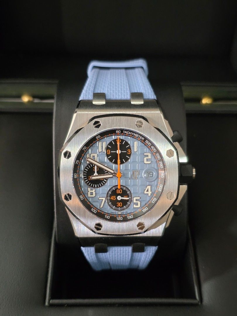 Audemars Piguet Offshore Tiffany Blue (Category: Men's Watches) located in Mandaluyong City. Submitted by shobeywatch (Listing ID 1375768777, Image 1). Description: AP Offshore Chrono Tiffany Blue Ref. 26238st Bnew 2025 Fullset ig: shobeywatch.