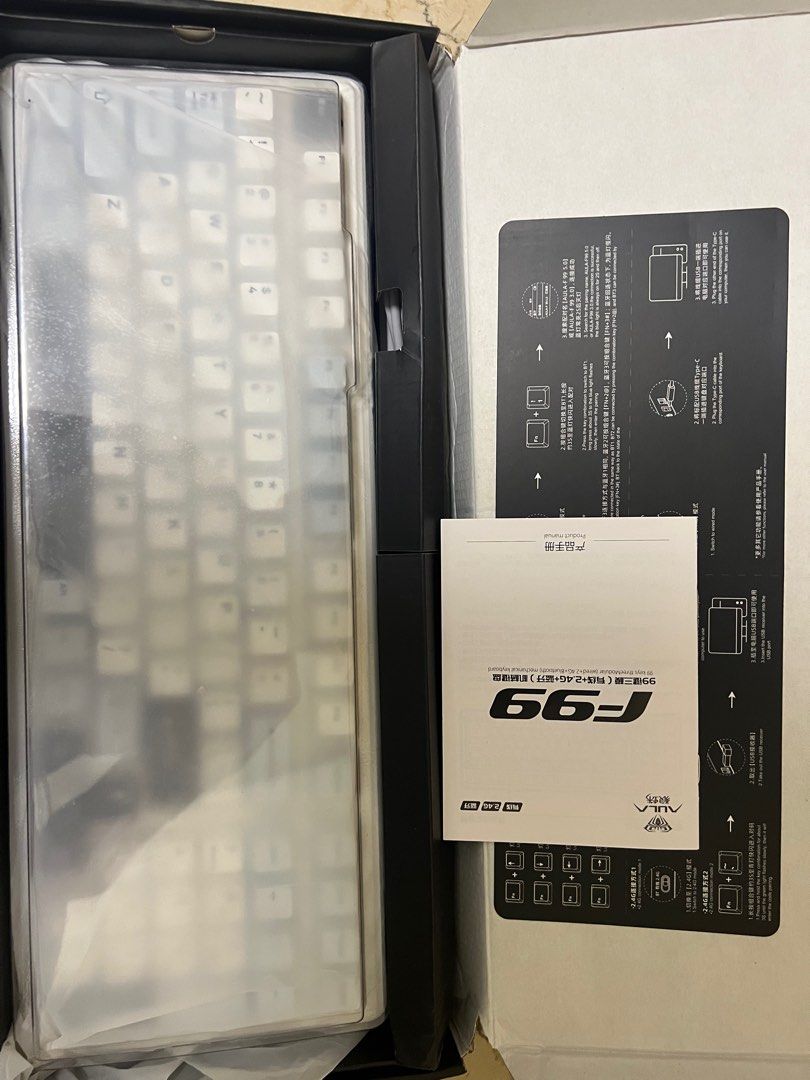 [AULA F99] NEW Mechanical Wireless Gaming ASMR Keyboard Full Set (Category: Computer Keyboard) located in Singapore. Submitted by dkcool111316588 (Listing ID 1375825872, Image 2). Description: I have bought two products from Korea and one is new. I have a video of the typing sound but can’t post here. Whale-sea axis with white and blue color. You can switch axis as there are all tools in the box. How swap compatible. Bluetooth, USB, C-type all co