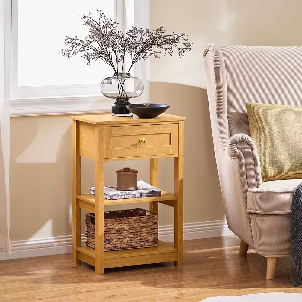 Bedroom Side Table With Drawer | Narrow Bedside Table With Shelves ...