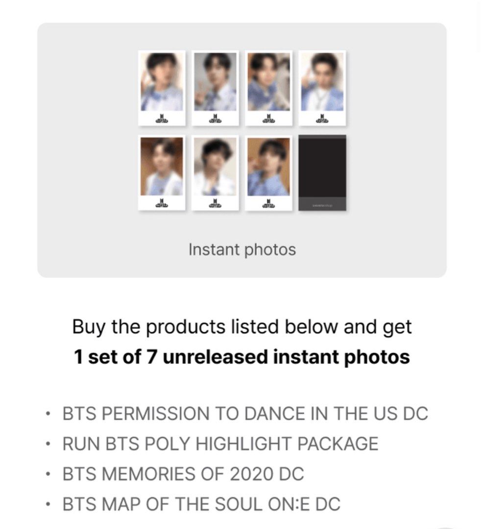 BTS weverse特典 PERMISSION TO DANCE ポラロイド