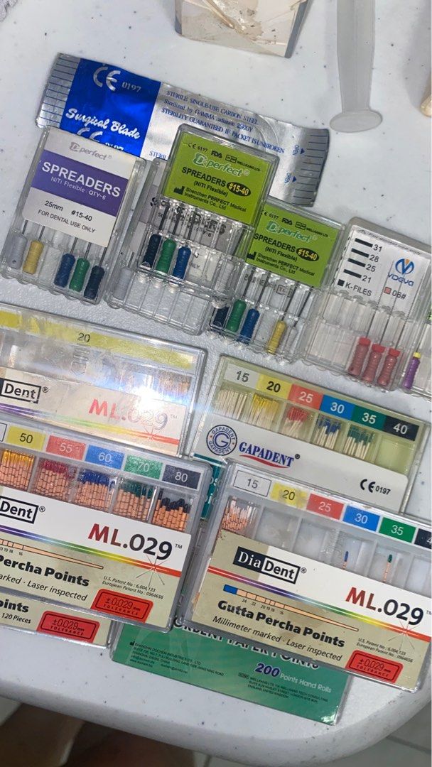 Endo set (Category: Health Monitors & Weighing Scales) located in Manila. Submitted by matchacreamcheese (Listing ID 1375822840, Image 2). Description: includes Densply Endo block Multiple used files and spreaders unopened files unopened spreaders GP (some are expired good for practice or subj req) Paper points (some are expired good for practice or sunj req) File organizer EDTA solution (near expiry) EDTA cream.