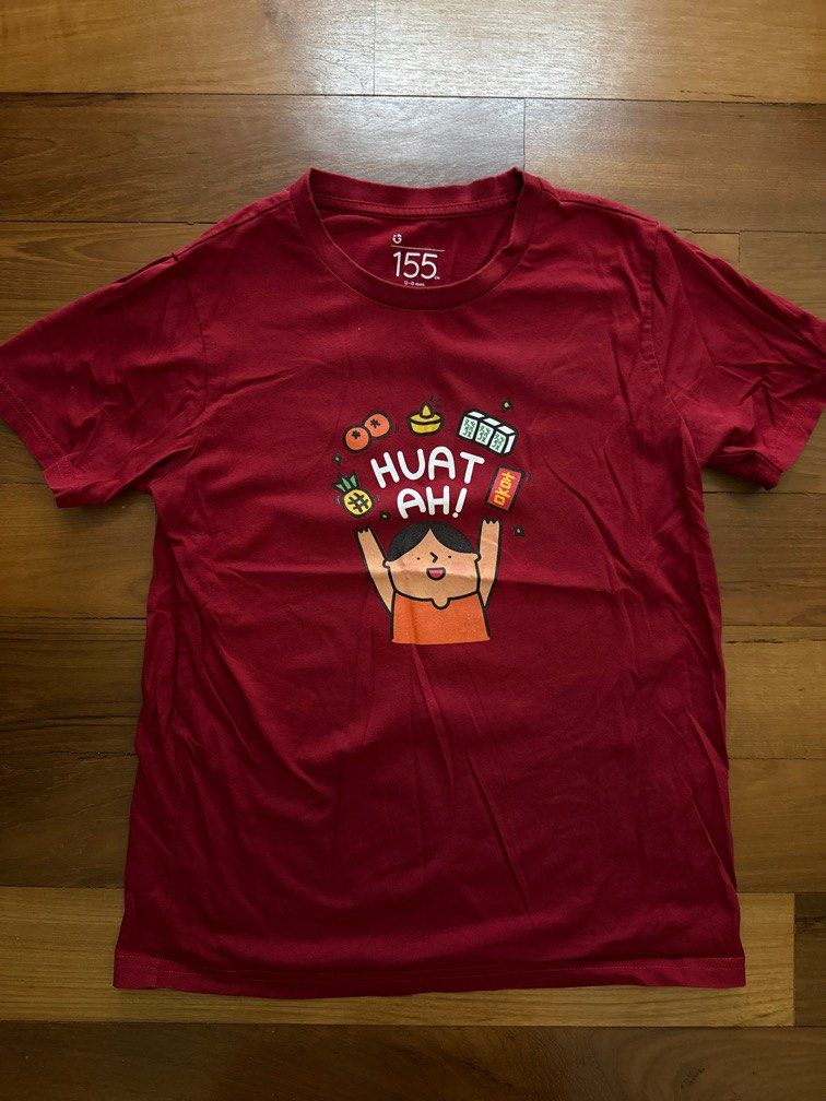 GIORDANO Junior HUAT AH! Singapore Red T-shirt in Size 155 12-13 Years, National Day Tee, NDP T-shirt, Boys T-shirt, Girls T-shirt, Round Neck T-shirt, Kids top, Children’s top, Casual top, Kids Tee, Chinese New Year outfit, CNY outfit (Category: Babies & Kids Fashion) located in Singapore. Submitted by weddingonacruiseliner (Listing ID 1375720718, Image 1). Description: From Giordano Junior Size 155cm, fits 12-13 Years .