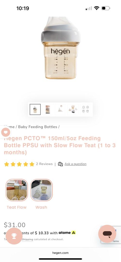 Hegen Milk Bottle 240ml, 150ml (Category: Breastfeeding & Bottle Feeding) located in Singapore. Submitted by jessyyyy8 (Listing ID 1375666564, Image 1). Description: Hegen milk bottle 240ml x1 (U.P. $33) Hegen milk bottle 150ml x1 (U.P. $31) Hegen breastmilk storage 150ml x1 (U.P. $22) Hegen food storage converter x1 （U.P. $23) FOC 2 transition sippy teats. Selling all at $90 (U.P. $109) Slightly negotiable for quick deal .