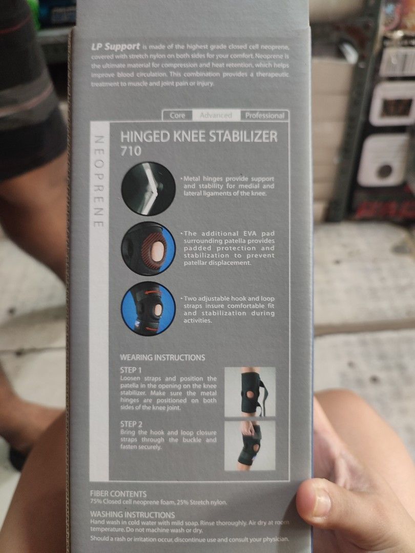 Knee Support Stabilizer (LP) (Category: Braces, Support & Protection) located in Manila. Submitted by min_yoongi (Listing ID 1375665771, Image 2). Description: Brand New ✓ LP KNEE SUPPORT - Branded - Metal Hinged Knee Stabilizer - Neoprene - Medium, Large.