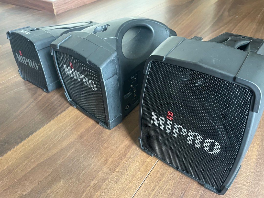 Mipro Speaker with Wireless Microphone (Variety of Models) (Category: Soundbars, Speakers & Amplifiers) located in Singapore. Submitted by redotm (Listing ID 1375712240, Image 1). Description: Roughly 6 working Mipro Speakers, all well used, but functional at a variety of prices. Not for fussy buyers, happy for viewing before purchase. Second hand sets go at roughly 50-70% of a brand new set which is substantial for their price.