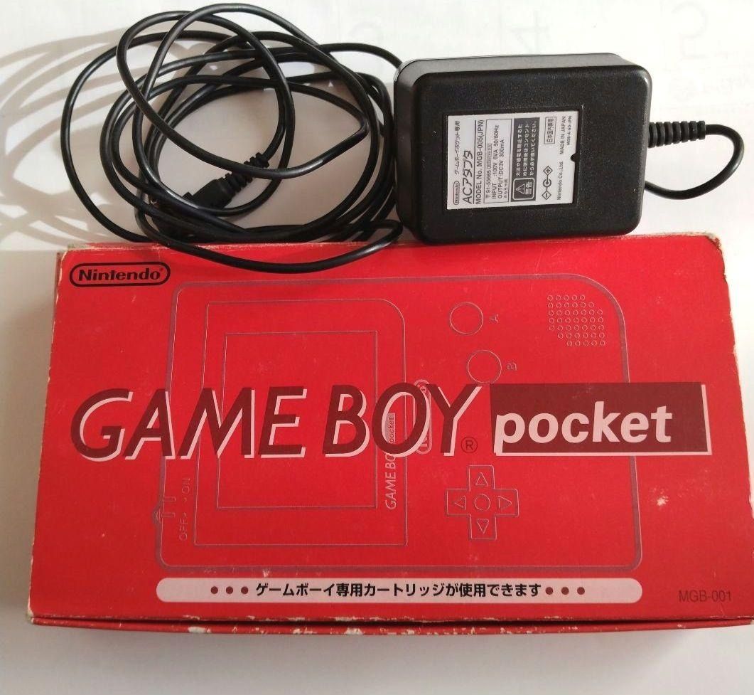 Nintendo Gameboy Pocket (red) with dedicated adapter (Category: Nintendo) located in Manila. Submitted by japan_treasure (Listing ID 1375688470, Image 1). Description: Operation has been confirmed. The software in the image is not included in the product. The box is damaged and the sticker on the back of the unit is dirty. Comes with adapter, instruction manual, and warnings. The warranty section on the back of the instruction manual will be cove