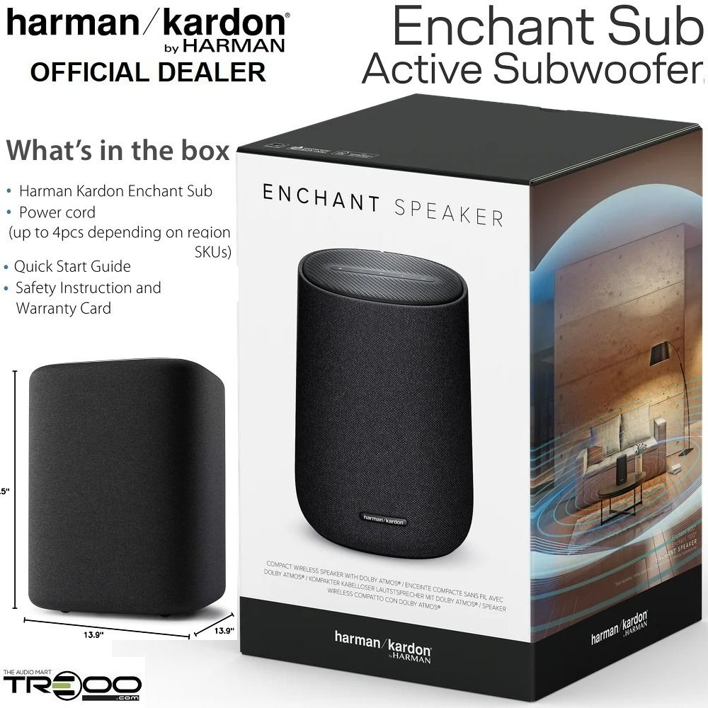 [Official]($20 Cashback!) Harman Kardon Enchant Sub 6.5-inch (6.5") Wireless Powered Subwoofer for Enchant Series Soundbars (Category: Soundbars, Speakers & Amplifiers) located in Singapore. Submitted by treoo (Listing ID 1375670962, Image 3). Description: 🔥✨ Promotion valid for a limited time only; while stocks last! ✨🔥 ✅ 6.5" Woofer Driver – Delivers powerful low-frequency bass with precision and depth. ✅ Wireless Connectivity – Pairs seamles
