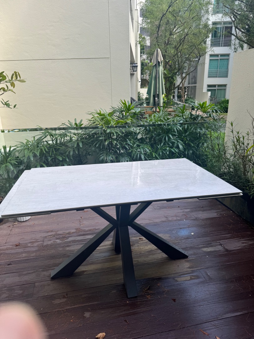 Outdoor white stone table. 6 seater, 140cm. Modern, elegant , Furniture ...