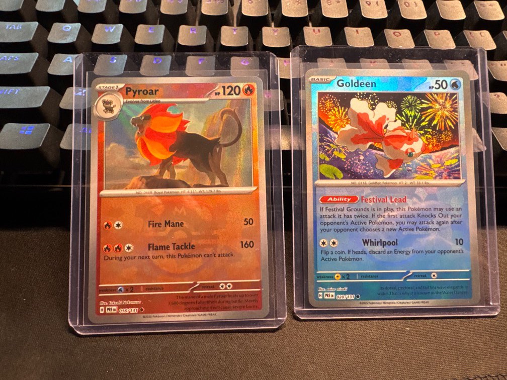 Pokemon TCG Prismatic Evolution Pyroar Goldeen Masterball Holo, Hobbies ...