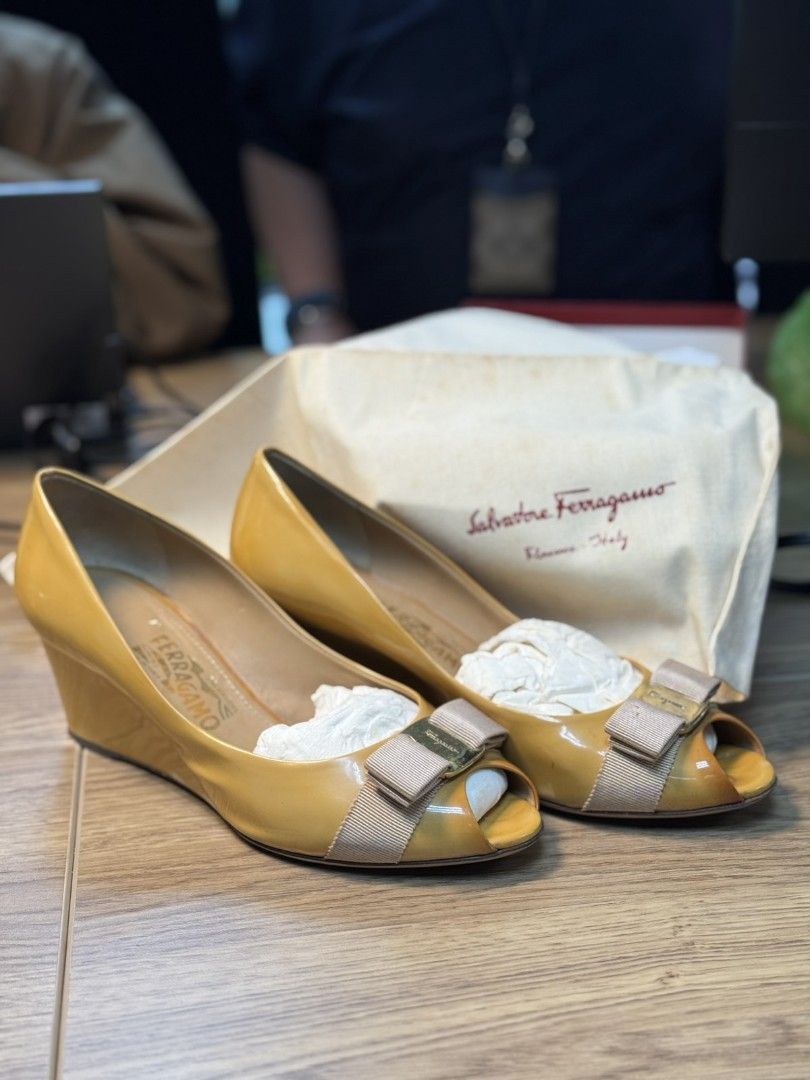 Salvatore Ferragamo Shoes Open toe (Category: Wedges) located in Pasay City. Submitted by 22spc (Listing ID 1375757257, Image 2). Description: used few times but was kept in storage for few years. requires cleaning..