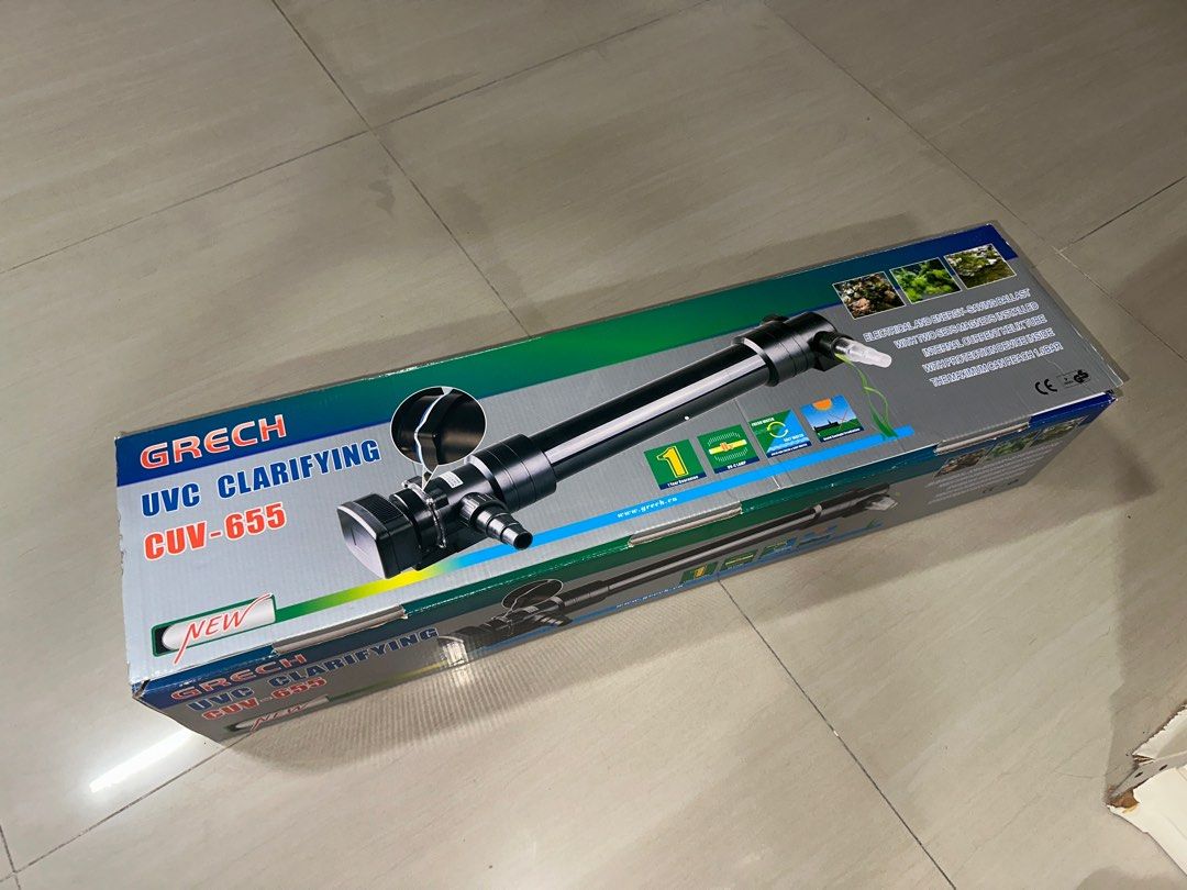 SunSun UV water clarifier 55watt (Category: Homes & Other Pet Accessories) located in Singapore. Submitted by kinsonyoong (Listing ID 1375752057, Image 1). Description: Brand new sun sun UV set Unused Gasket new UV bulb new Inlet and outlet new Reason for selling - change of plan as moving to other unit soon .