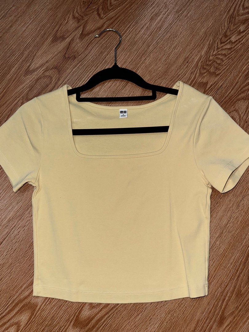 Uniqlo Yellow Square Neck Top (Category: Shirts) located in Manila. Submitted by decluttering77 (Listing ID 1375814538, Image 1). Description: - very good condition - perfect color for the summer - size s on tag MOP: GCASH *will not ship unless fully paid.